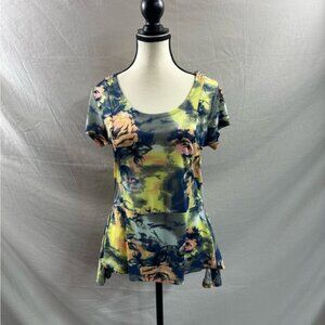 Floral Jersey With Assymetrical Hem